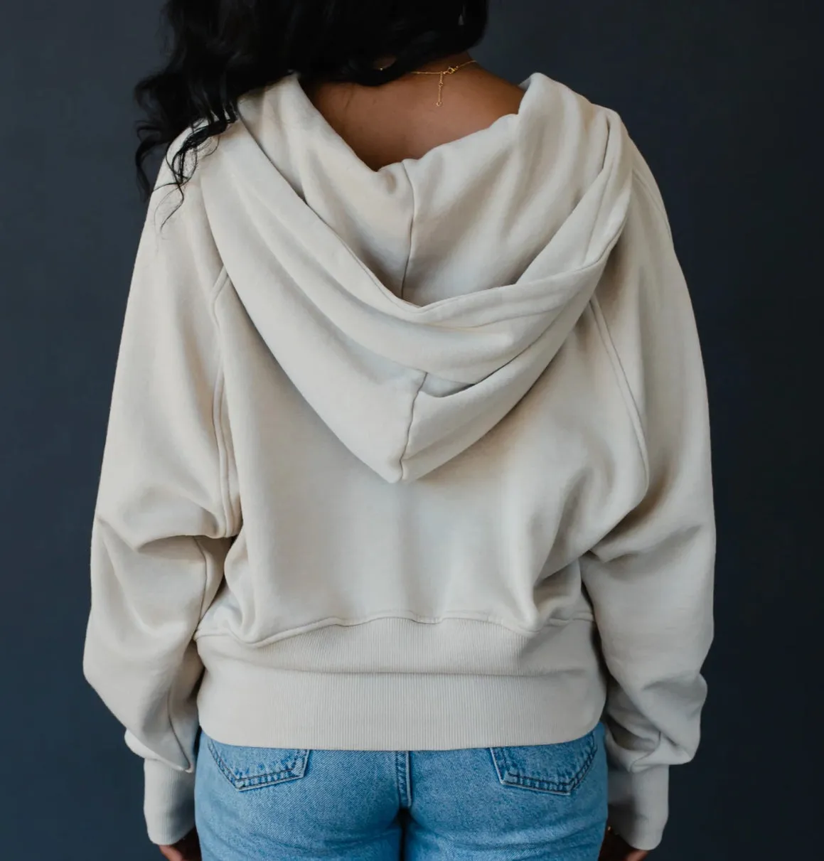 Light Tan Hooded Sweatshirt With Thumb Holes