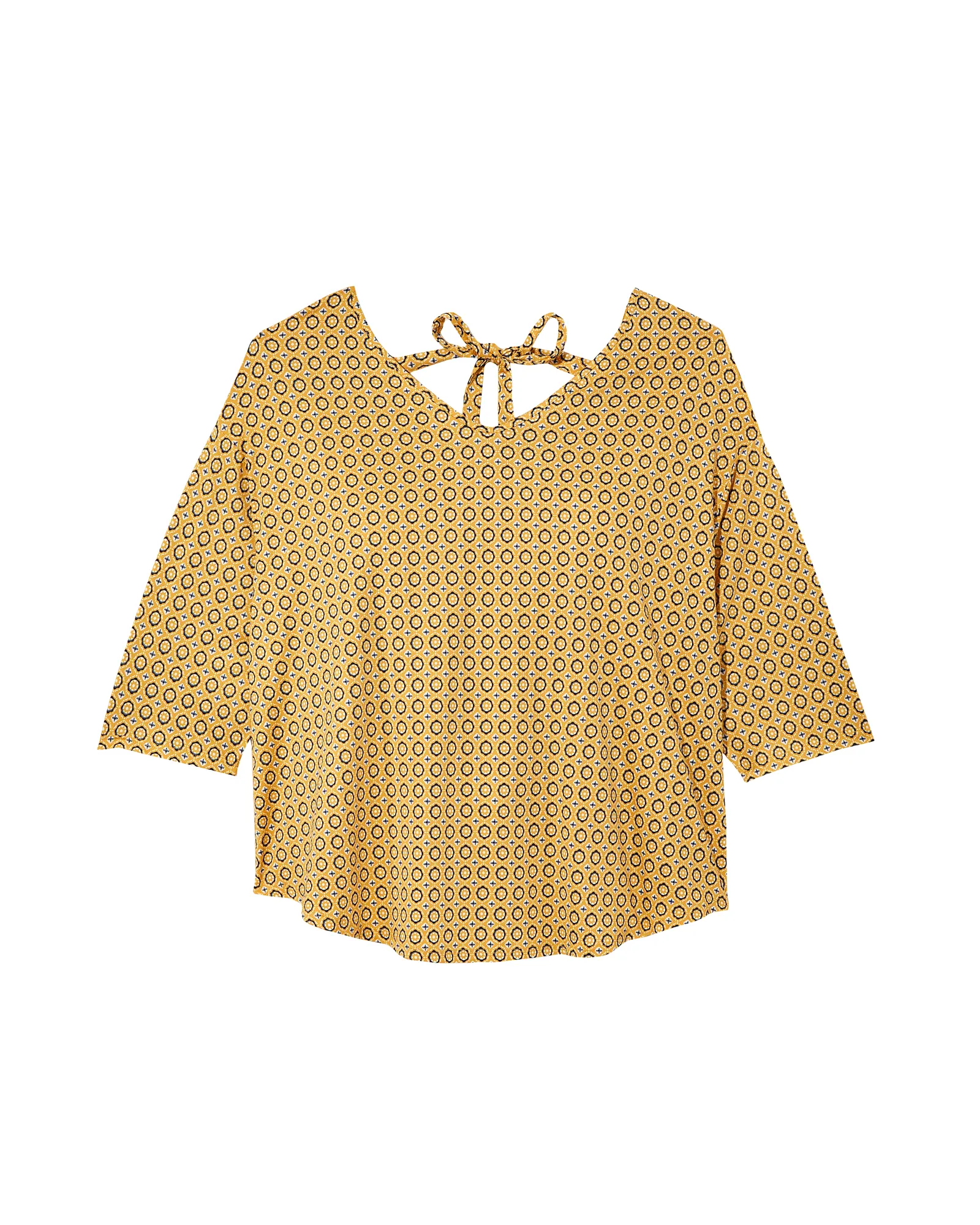 Lorna Tie Back 3/4 Sleeve Tee | Yellow / Black