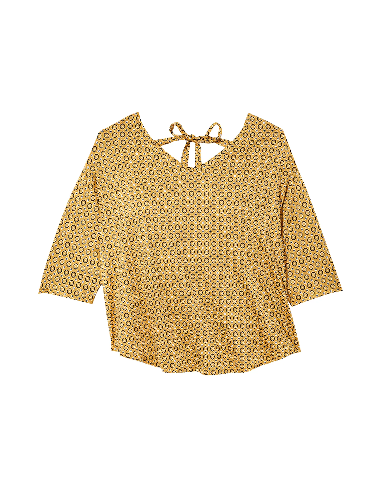 Lorna Tie Back 3/4 Sleeve Tee | Yellow / Black