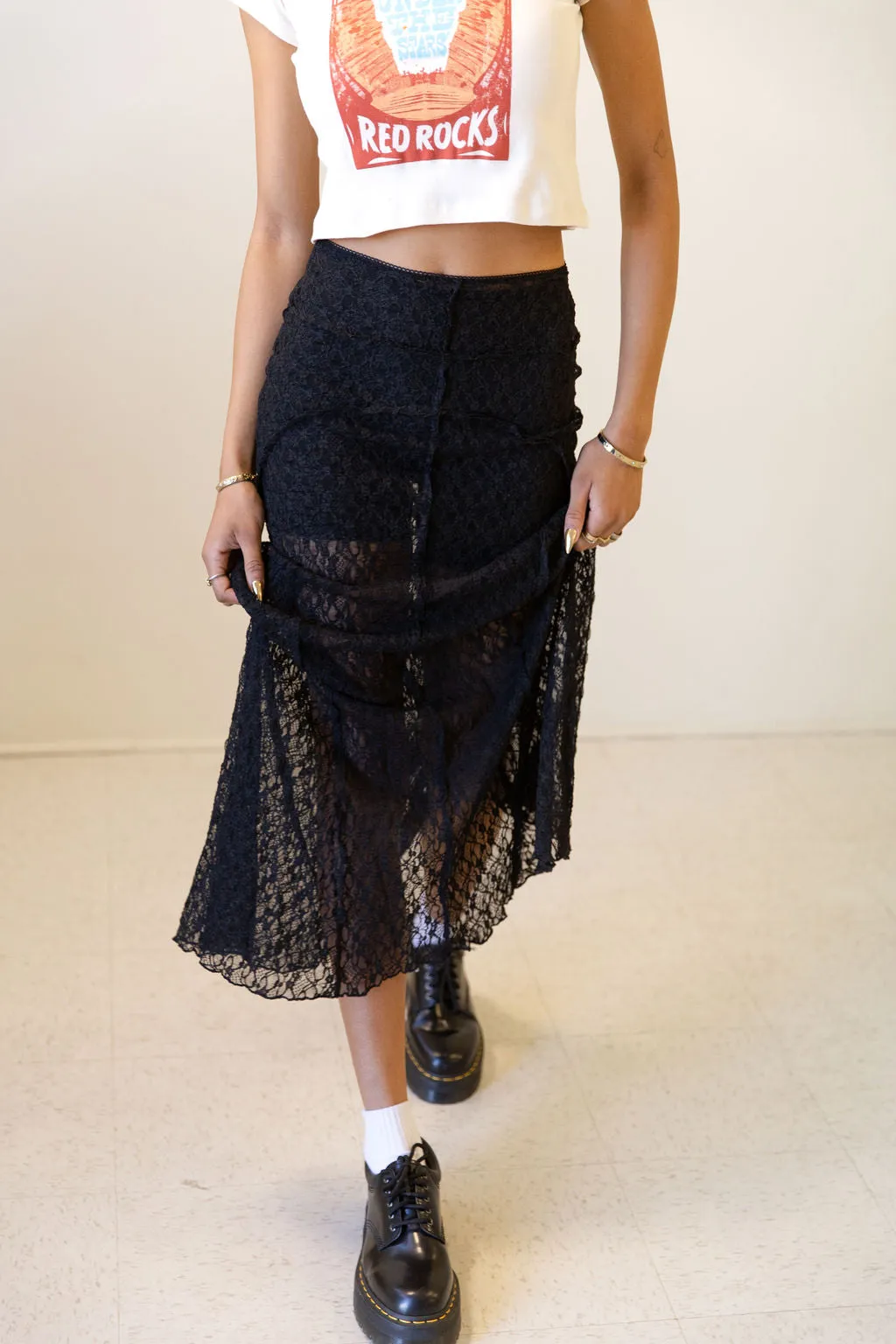 Love Game Sheer Lace Midi Skirt