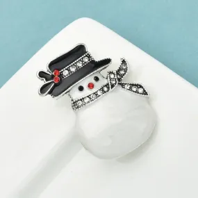 Lovely Rhinestone Snowman Brooch