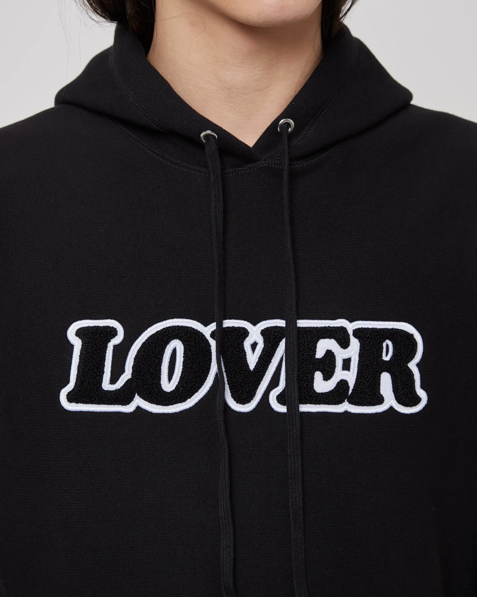 Lover Pullover Hoodie in Black & Chennile Aplique