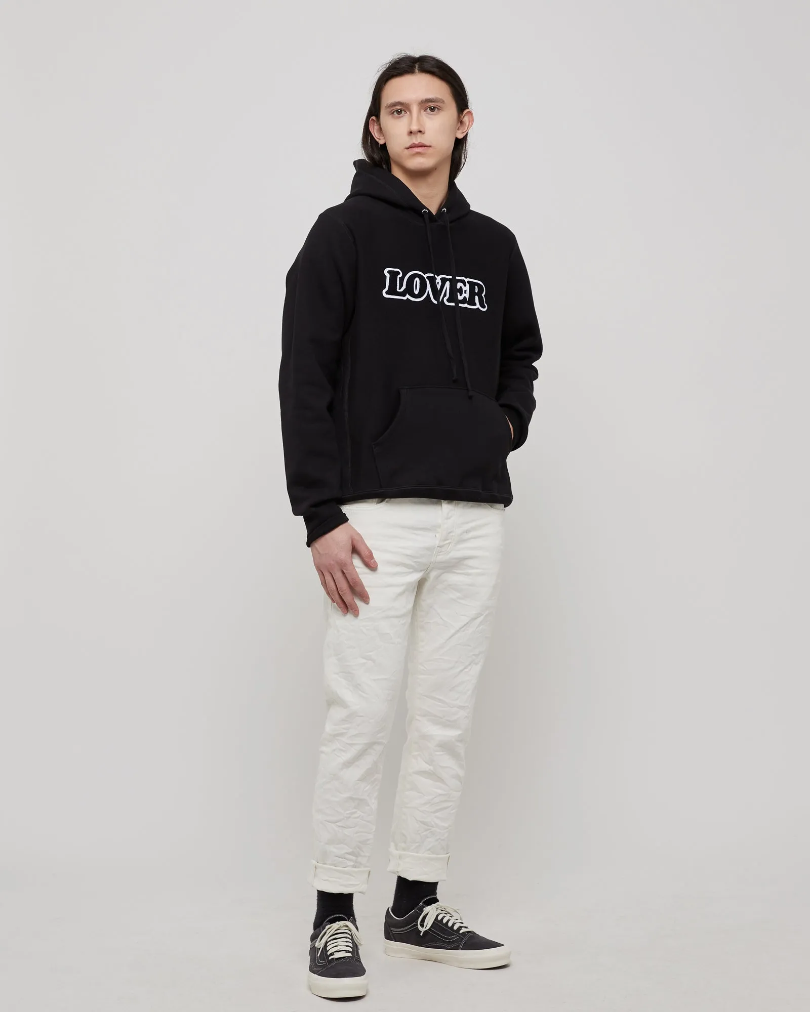 Lover Pullover Hoodie in Black & Chennile Aplique