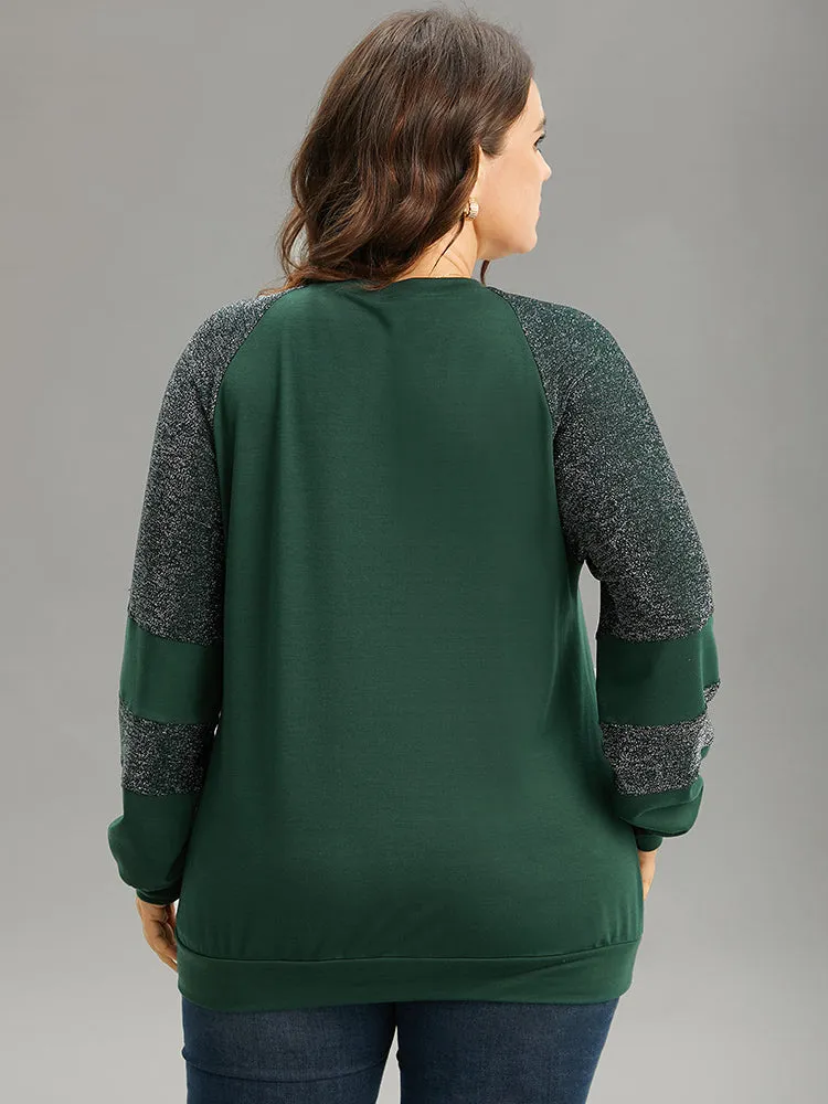 Luxe Patchwork Crew Neck Raglan Sleeve Sweatshirt