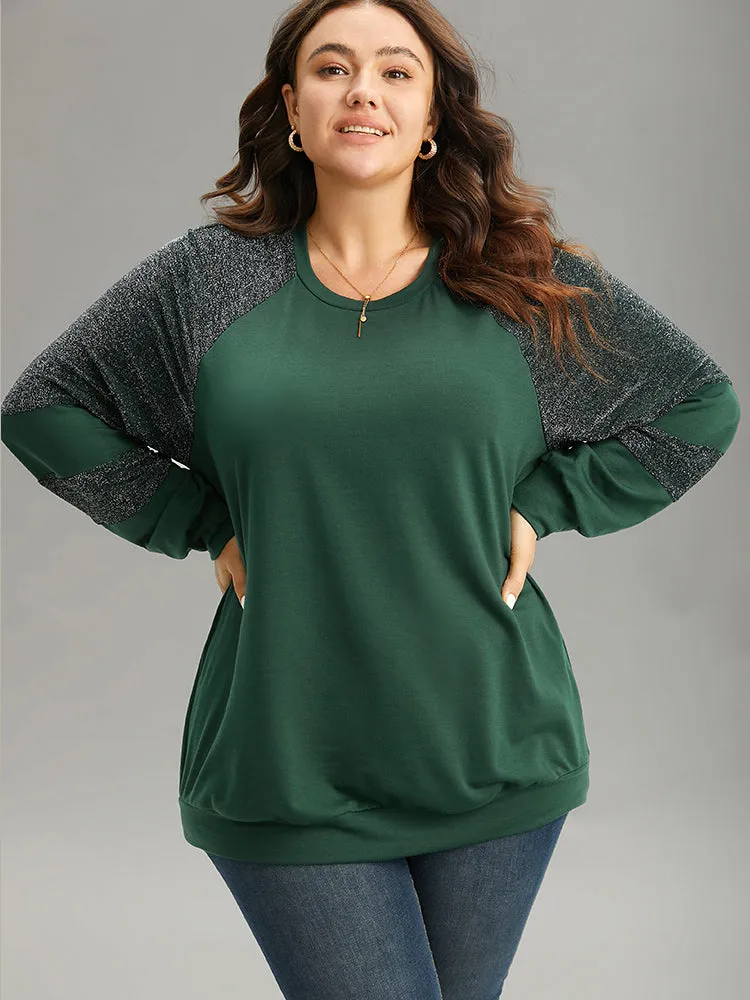 Luxe Patchwork Crew Neck Raglan Sleeve Sweatshirt