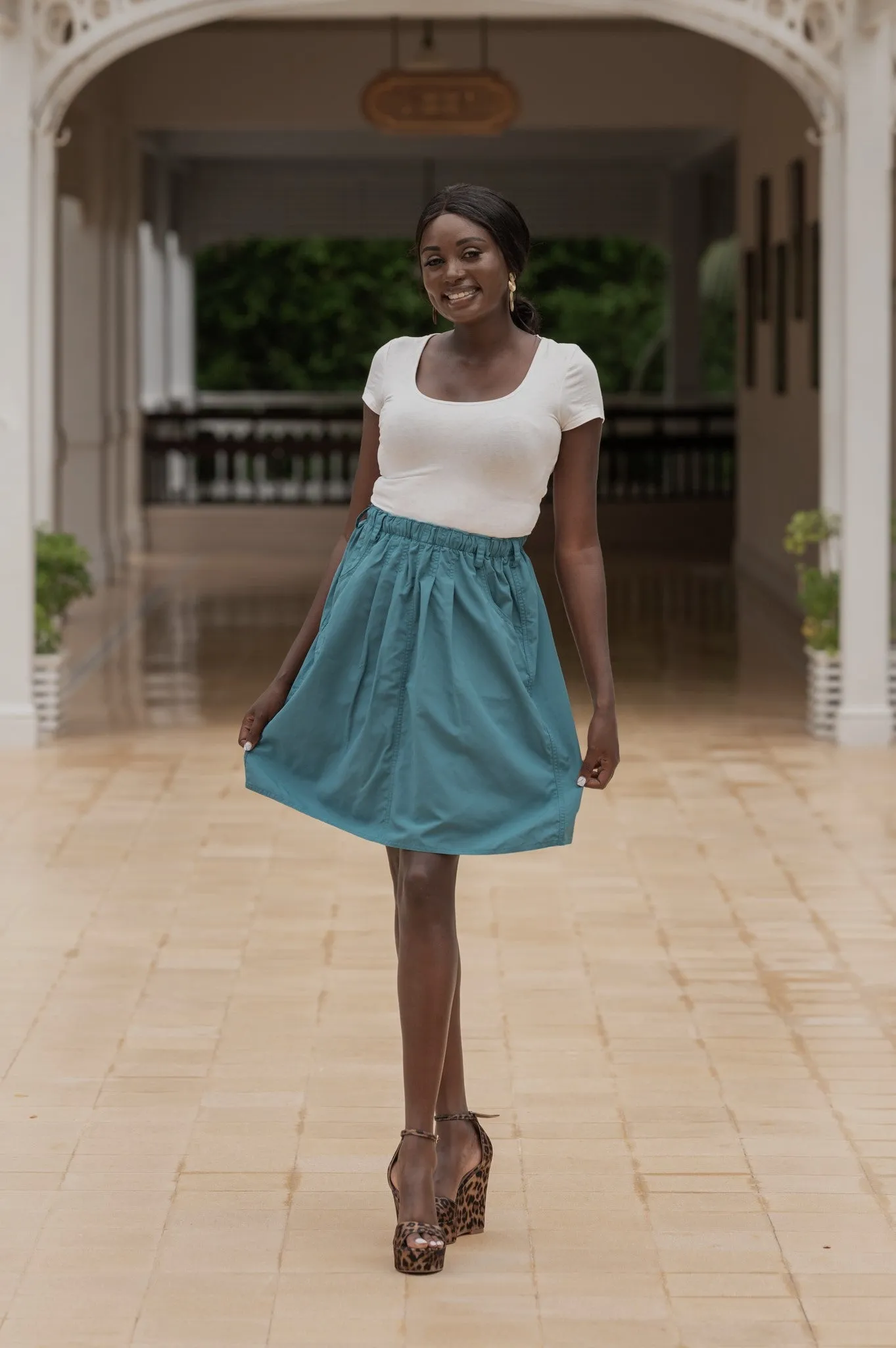 Macabi Knee Length Skirt - Teal