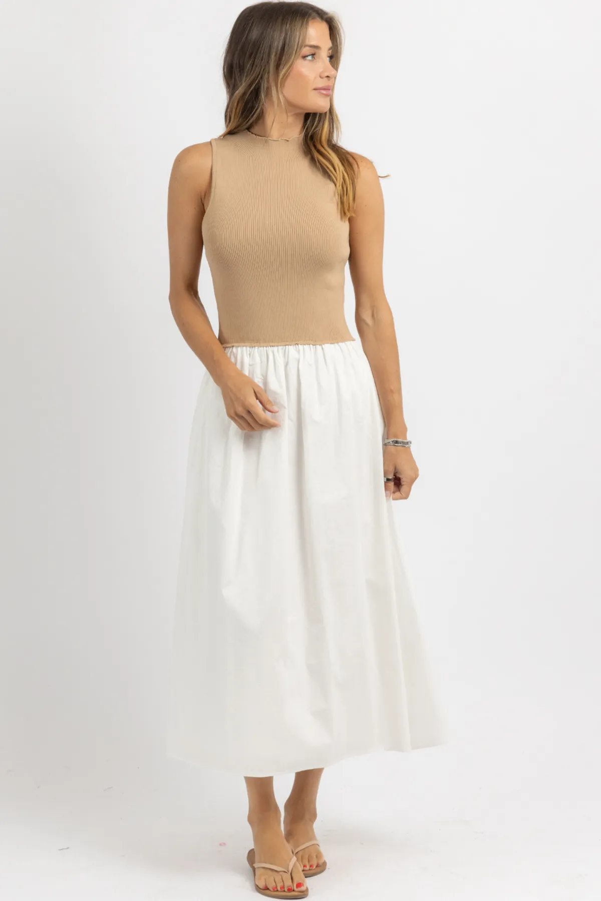 MADISON TAUPE CONTRAST POPLIN DRESS