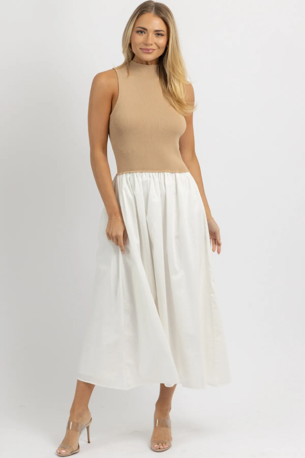 MADISON TAUPE CONTRAST POPLIN DRESS