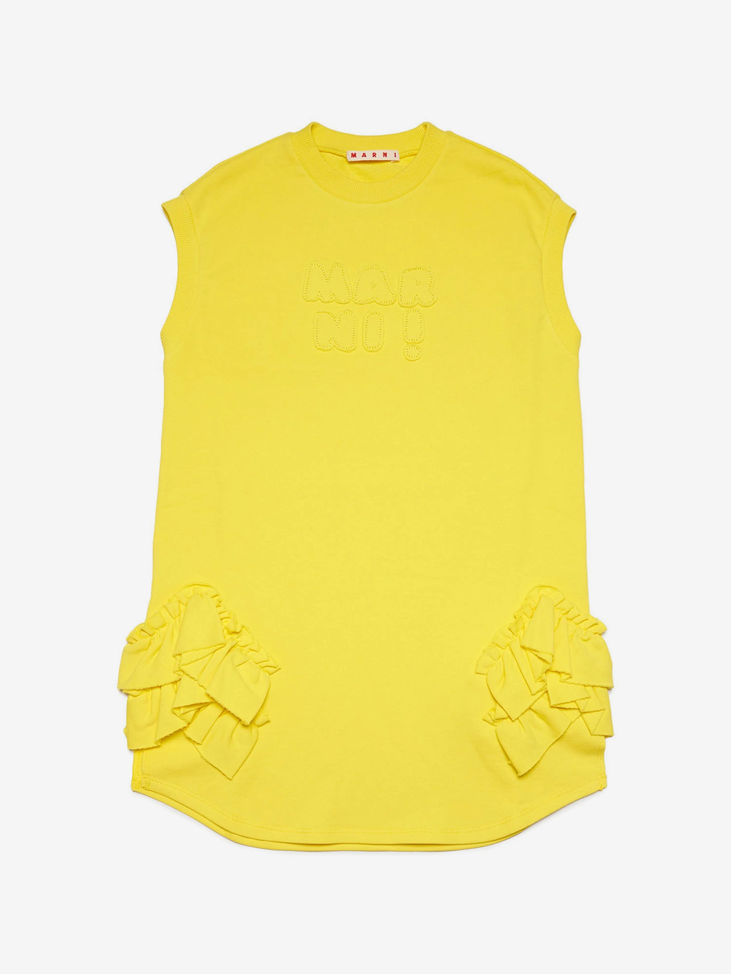 MARNI Girls Sleeveless Ruffle Sweater Dress in Yellow