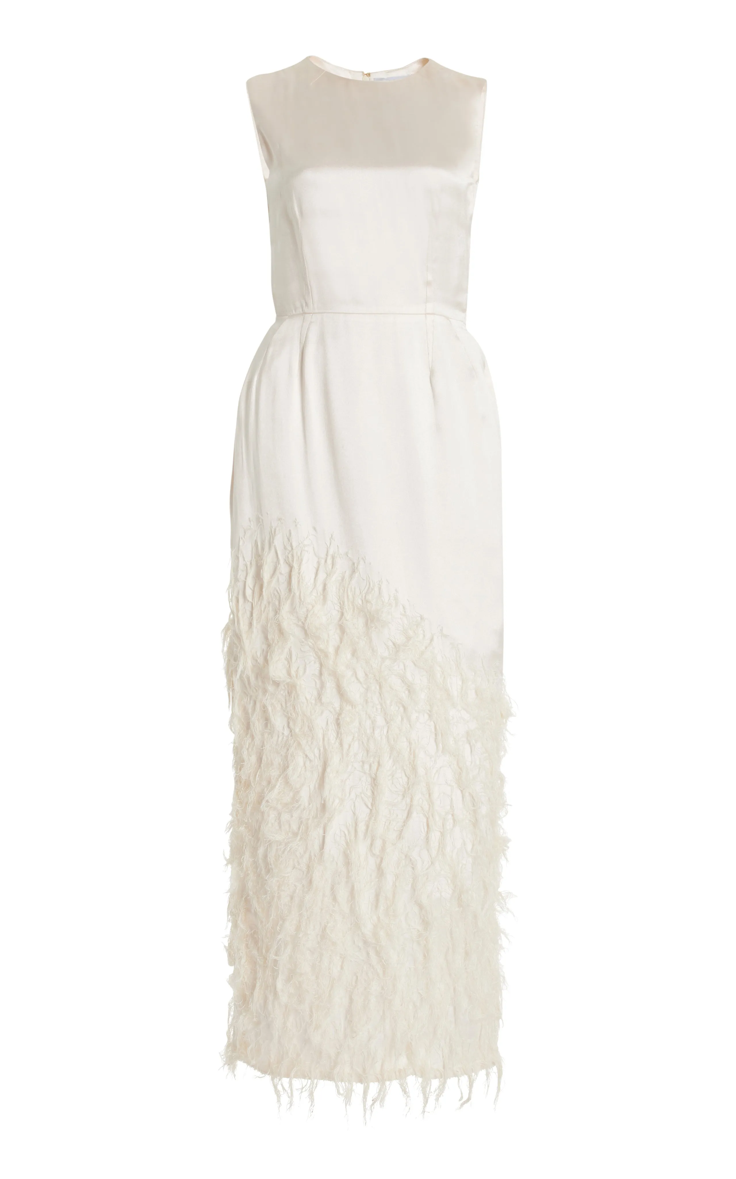 Maslow Feather Maxi Dress in Ivory Silk Satin