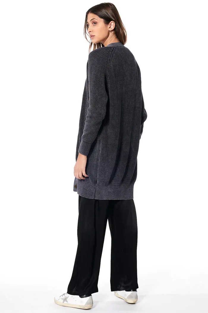 Melene Sweater Dress/Cardigan - Black Mineral Wash