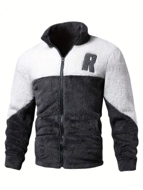 Mens Color Block Polar Fleece Jacket Warmth for FallWinter