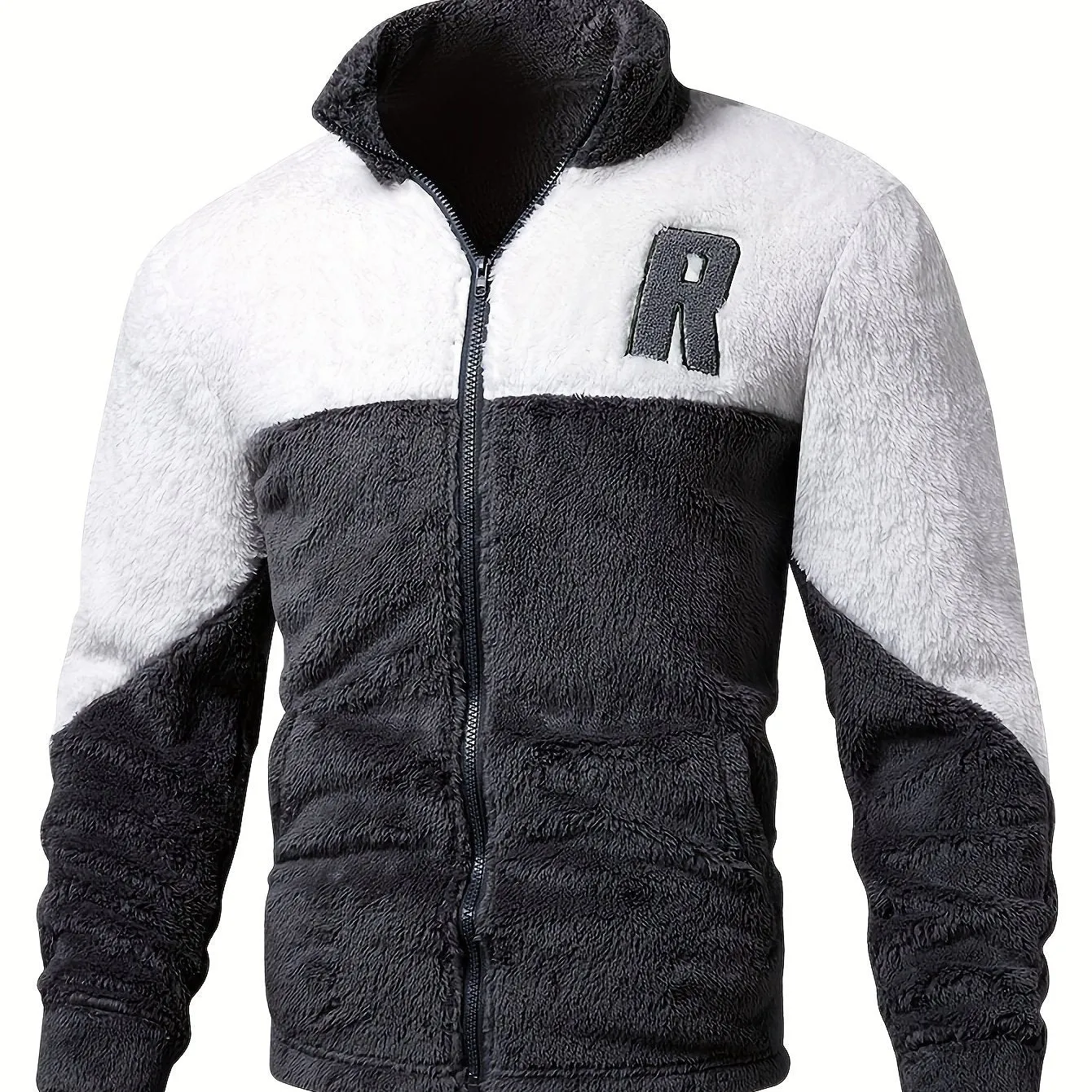 Mens Color Block Polar Fleece Jacket Warmth for FallWinter