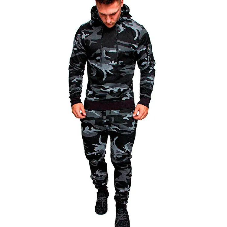 Men‘s Sports Casual Camouflage Pullover Hoodies Joggers Two Pice Set