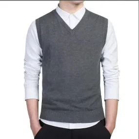 Men's Sweater Fashion Solid Color V-neck Pullover Warm Autumn and Winter women embroidery Sleeveless Solid Color Knitted Casual Sweater