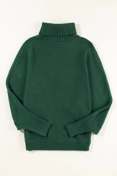 MERRY Embroidered Turtleneck Sweater: Evergreen