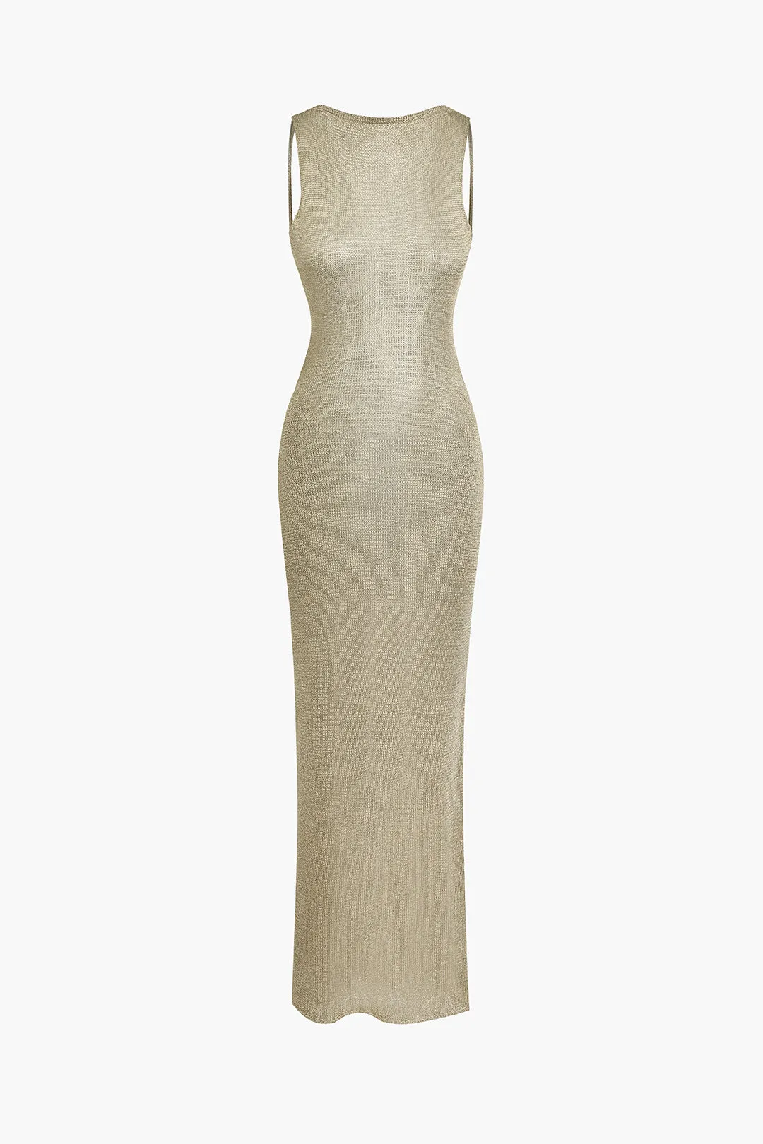 Metallic Sleeveless Backless Slit Knit Maxi Dress