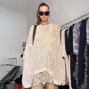 Mini Out Knitted See Hollow Sweater Cover-up Star Oversized Solid Pullover Ladies Through Dress