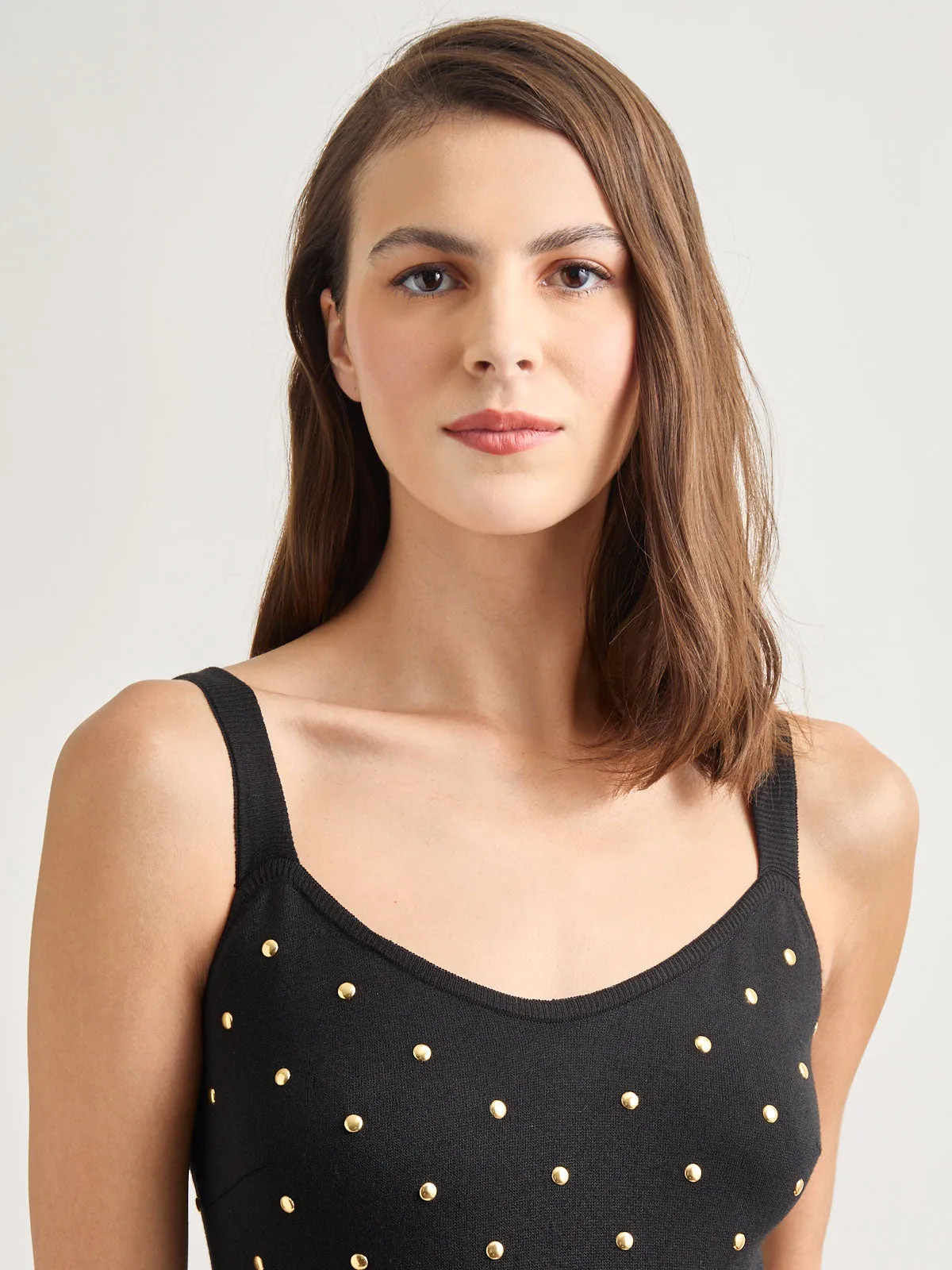 Modern Fit Gold Stud Midi Soft Knit Tank Dress