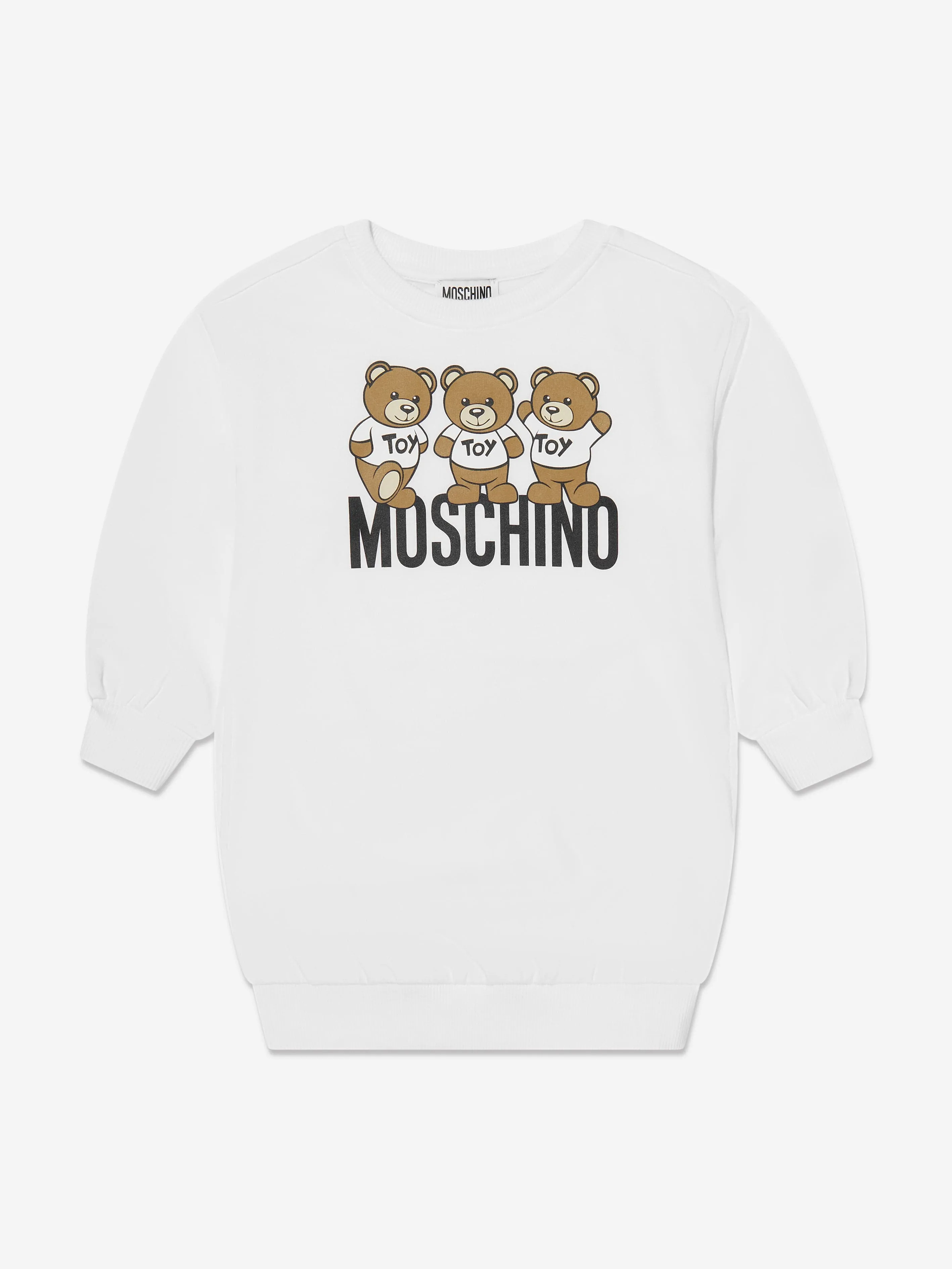 Moschino Girls Teddy Logo Sweater Dress in White