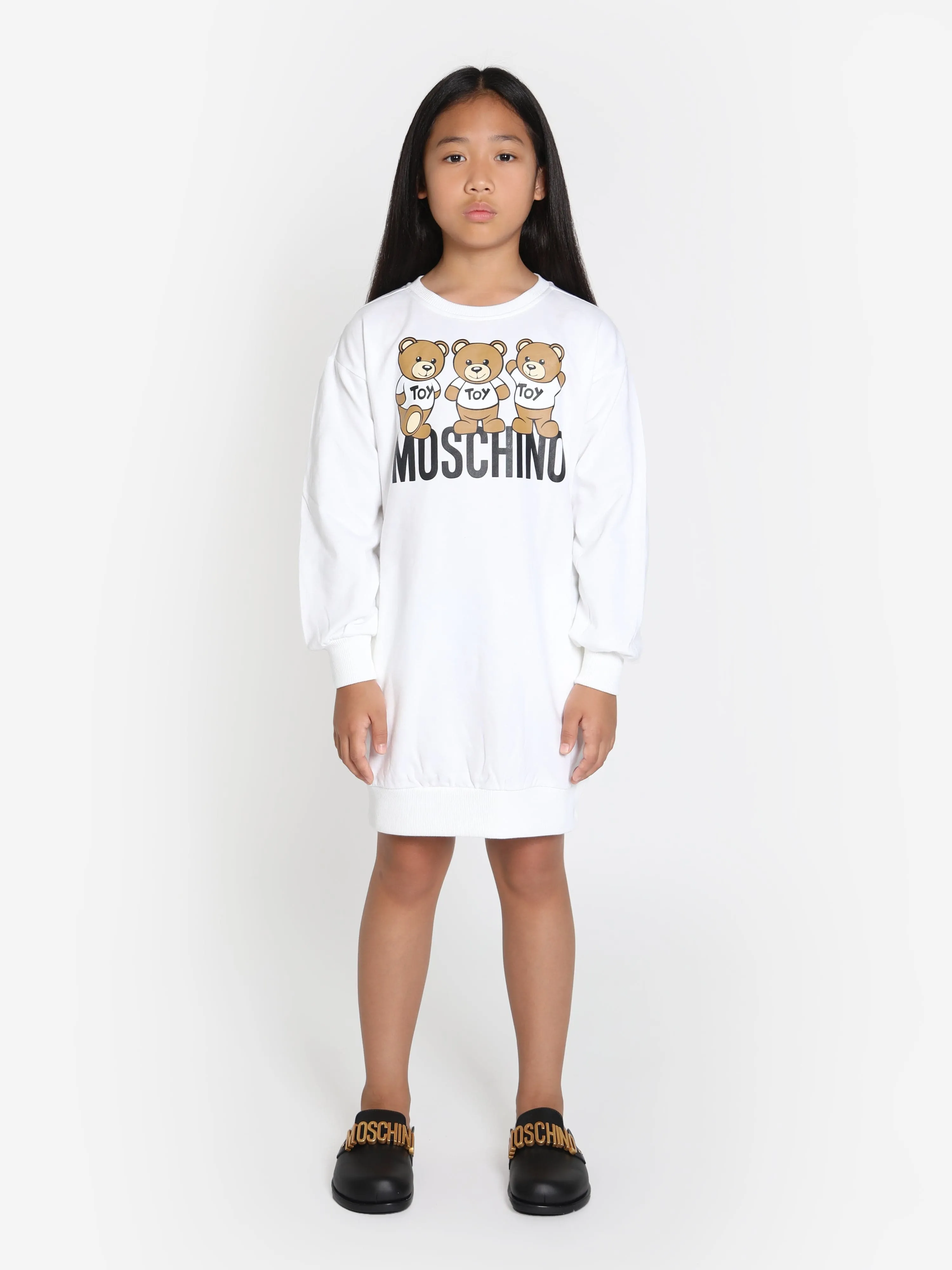 Moschino Girls Teddy Logo Sweater Dress in White