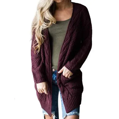 New Long Cardigan Women Long Sleeve Knitted Sweater Cardigans Autumn Winter Womens Sweaters  Jersey Mujer Invierno