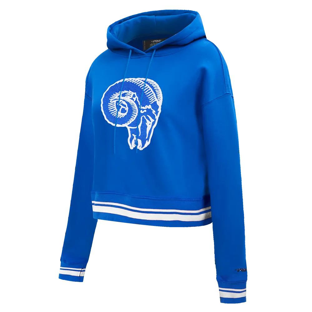 NFL LOS ANGELES RAMS RETRO CLASSIC WOMEN'S CROPPED PO HOODIE (ROYAL BLUE)