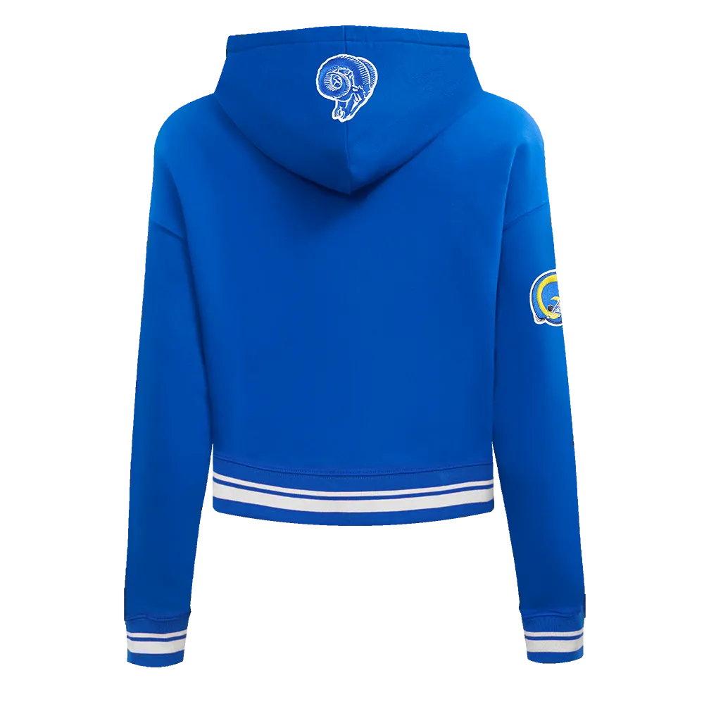 NFL LOS ANGELES RAMS RETRO CLASSIC WOMEN'S CROPPED PO HOODIE (ROYAL BLUE)