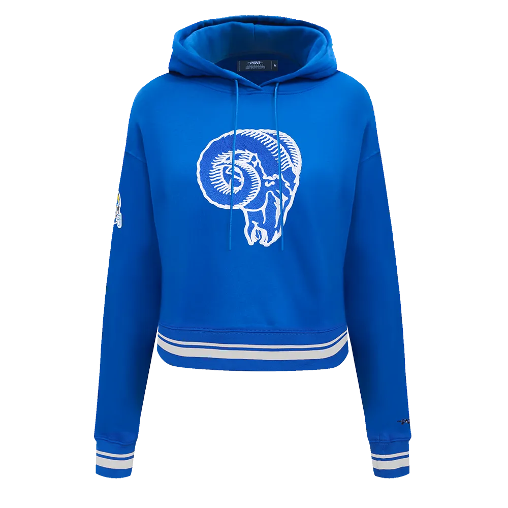 NFL LOS ANGELES RAMS RETRO CLASSIC WOMEN'S CROPPED PO HOODIE (ROYAL BLUE)