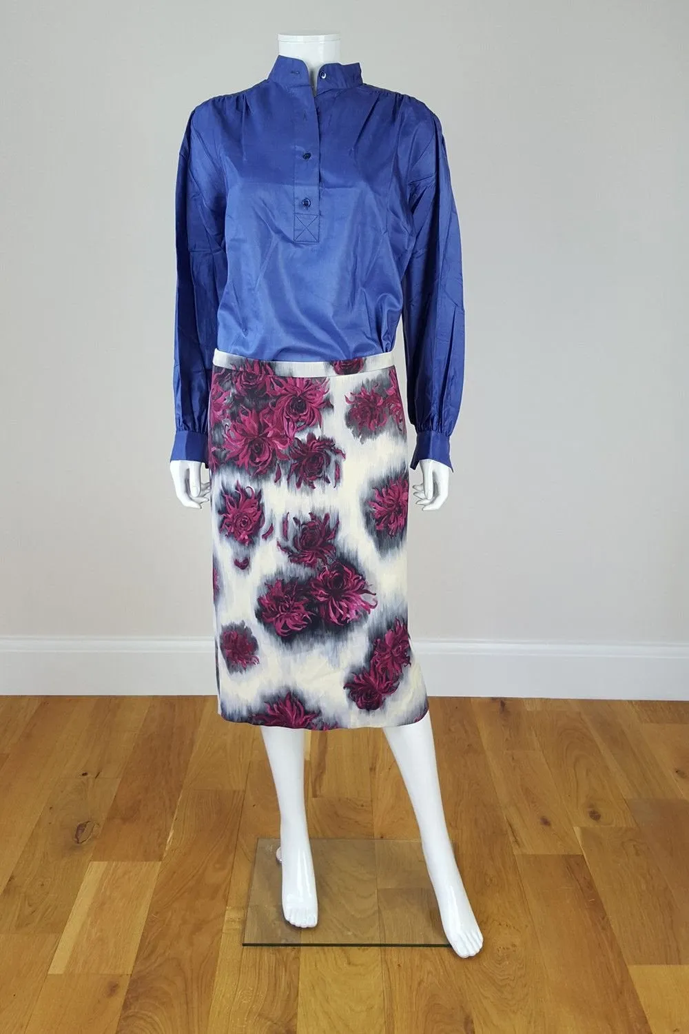 NO. 21 ALESSANDRO DELL'ACQUA Floral Print Satin Pencil Skirt (UK 8)