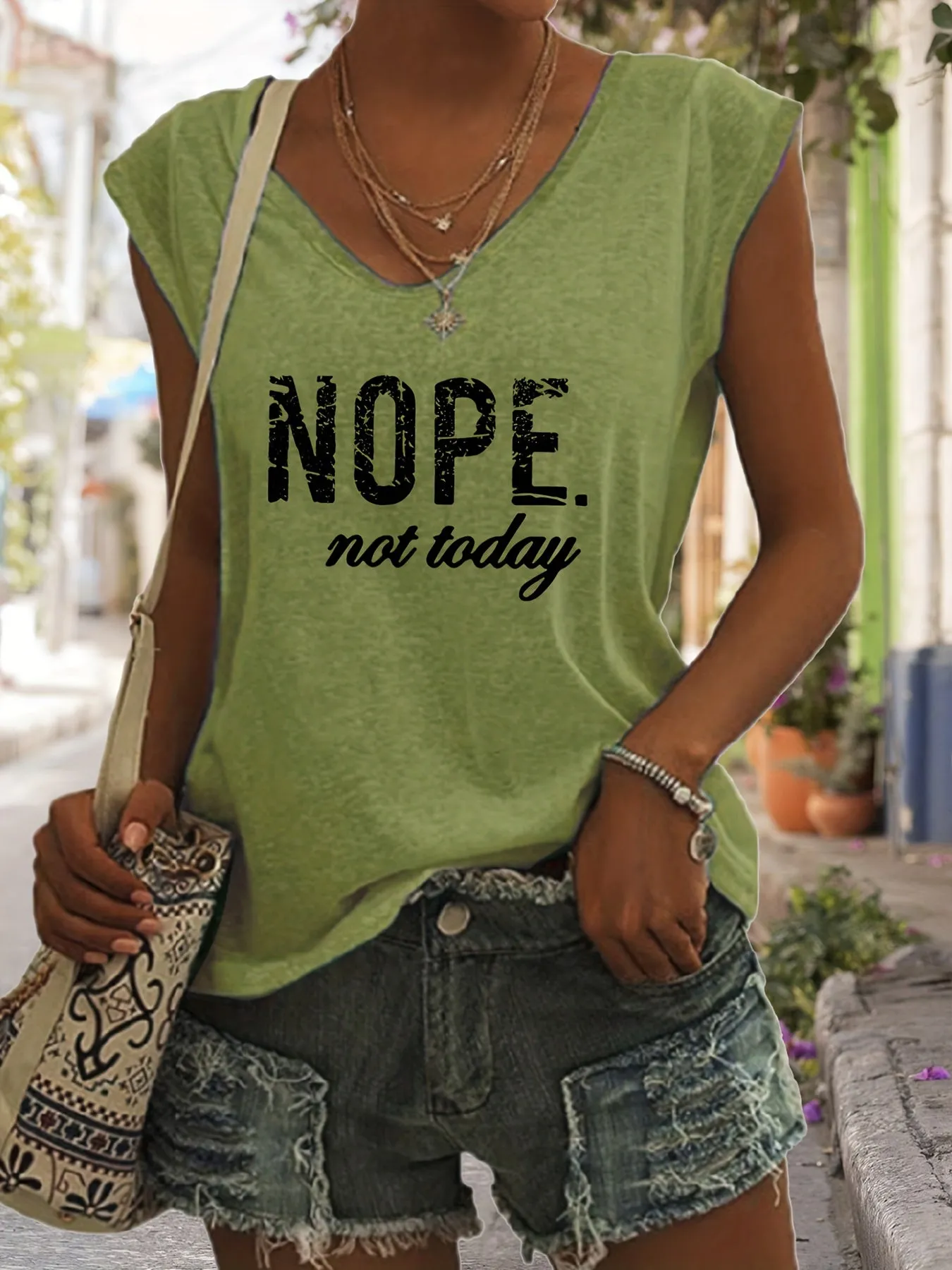 Nope Print Tank VNeck Casual Top for Spring  Summer