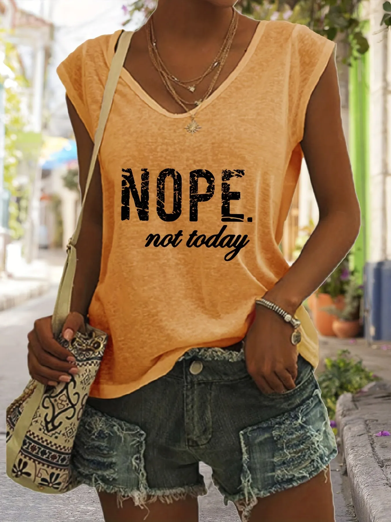 Nope Print Tank VNeck Casual Top for Spring  Summer