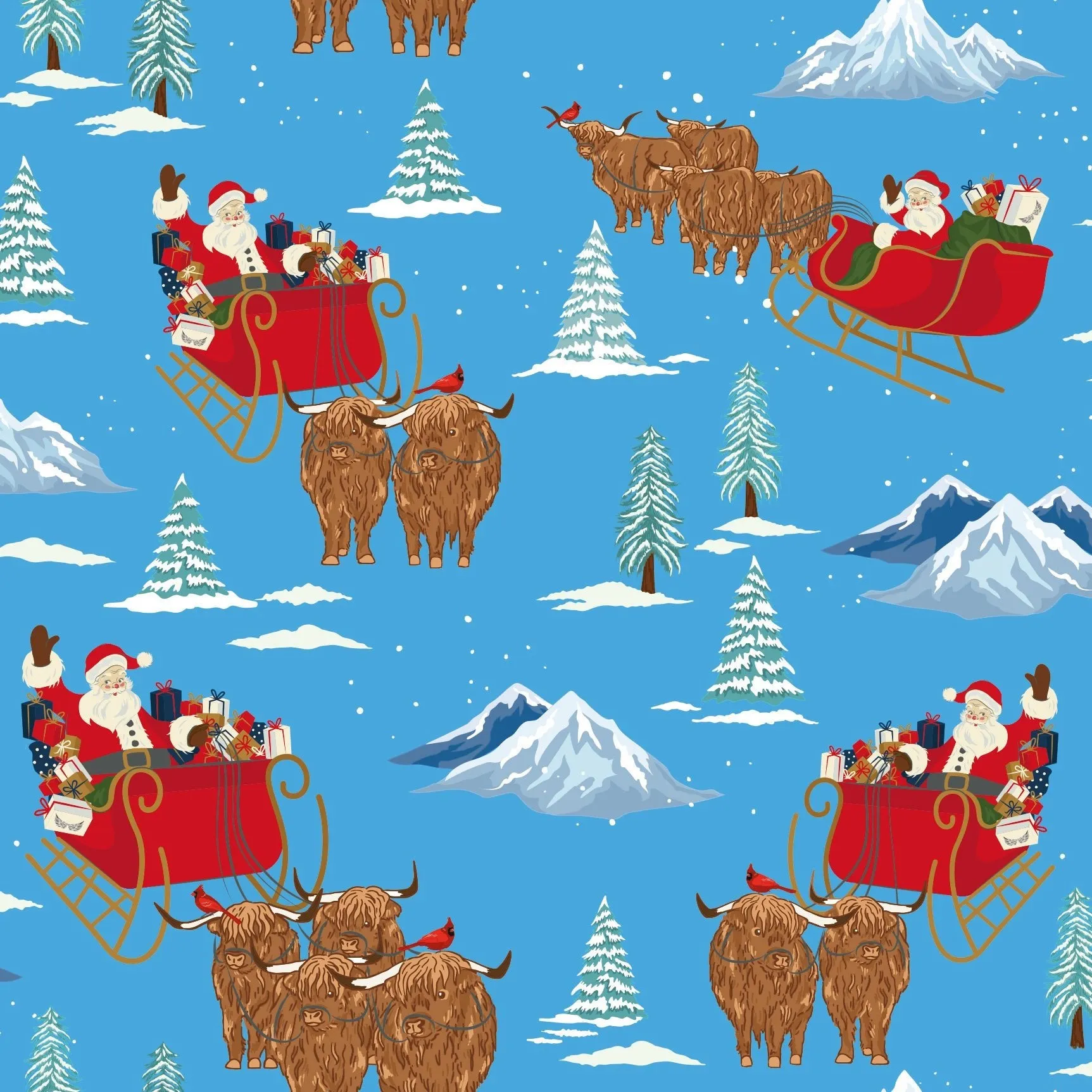 Northern Lights, Polar Bears & Penguins/Santa & Highland Cattle Sleighs Girls Underwear Set of 2