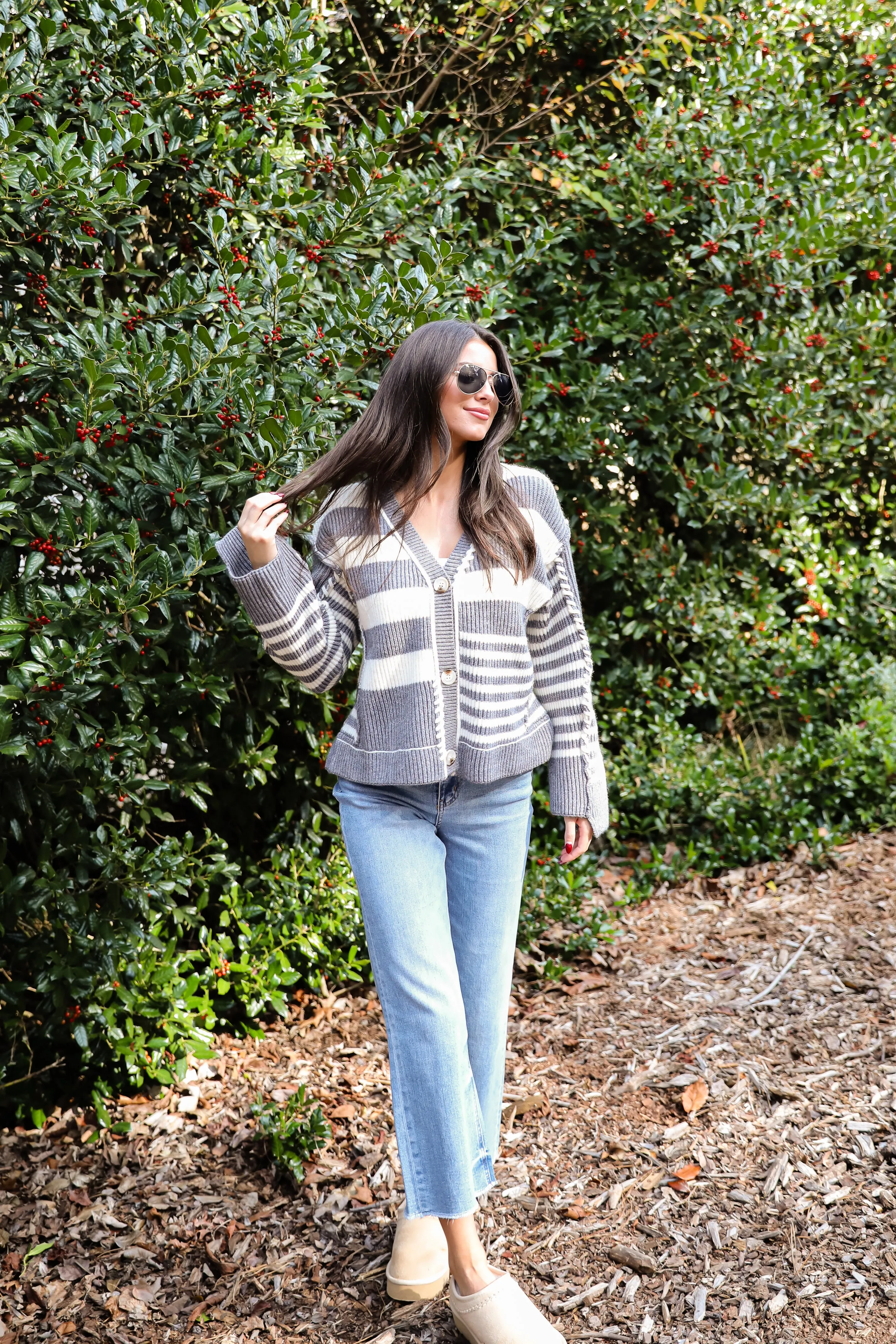 Noteworthy Charisma Grey Striped Sweater Cardigan