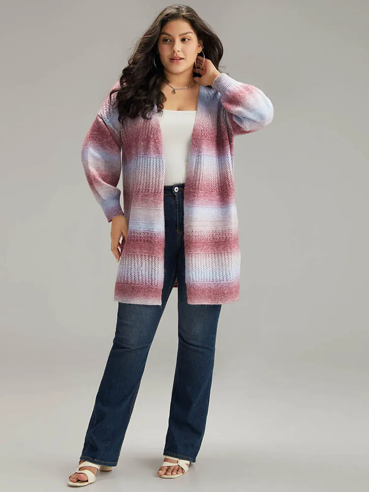 Ombre Elastic Cuffs Open Front Cardigan