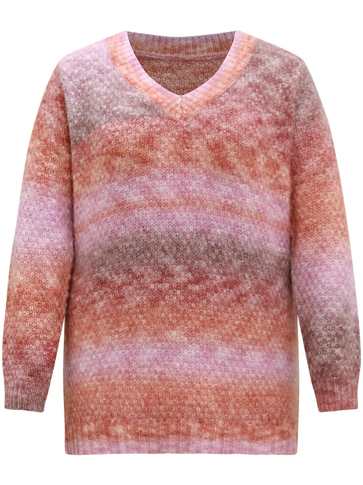 Ombre Heather V Neck Pullover