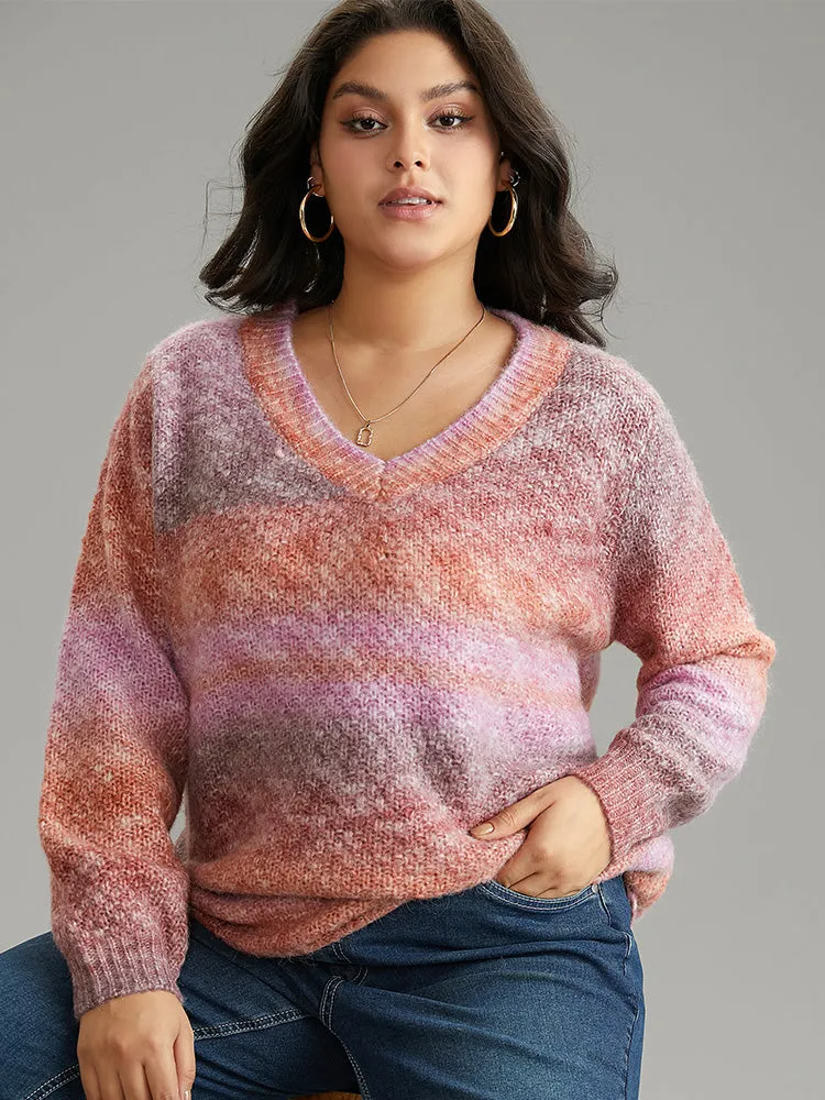 Ombre Heather V Neck Pullover