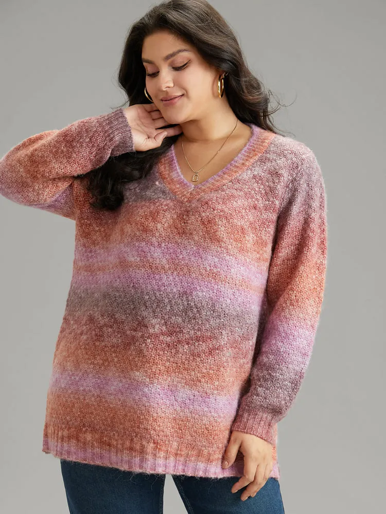 Ombre Heather V Neck Pullover