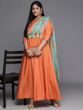 Orange Gold & Green Plus Size Maxi Ethnic Dress