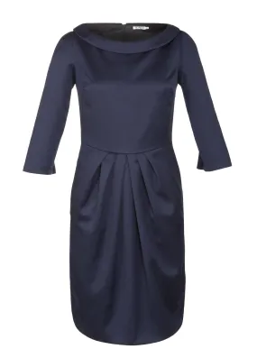 Outsider pleat pencil dress merino wool in navy *Last two pieces left, size XS & L*