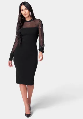 Pearl Mesh Midi Sweater Dress