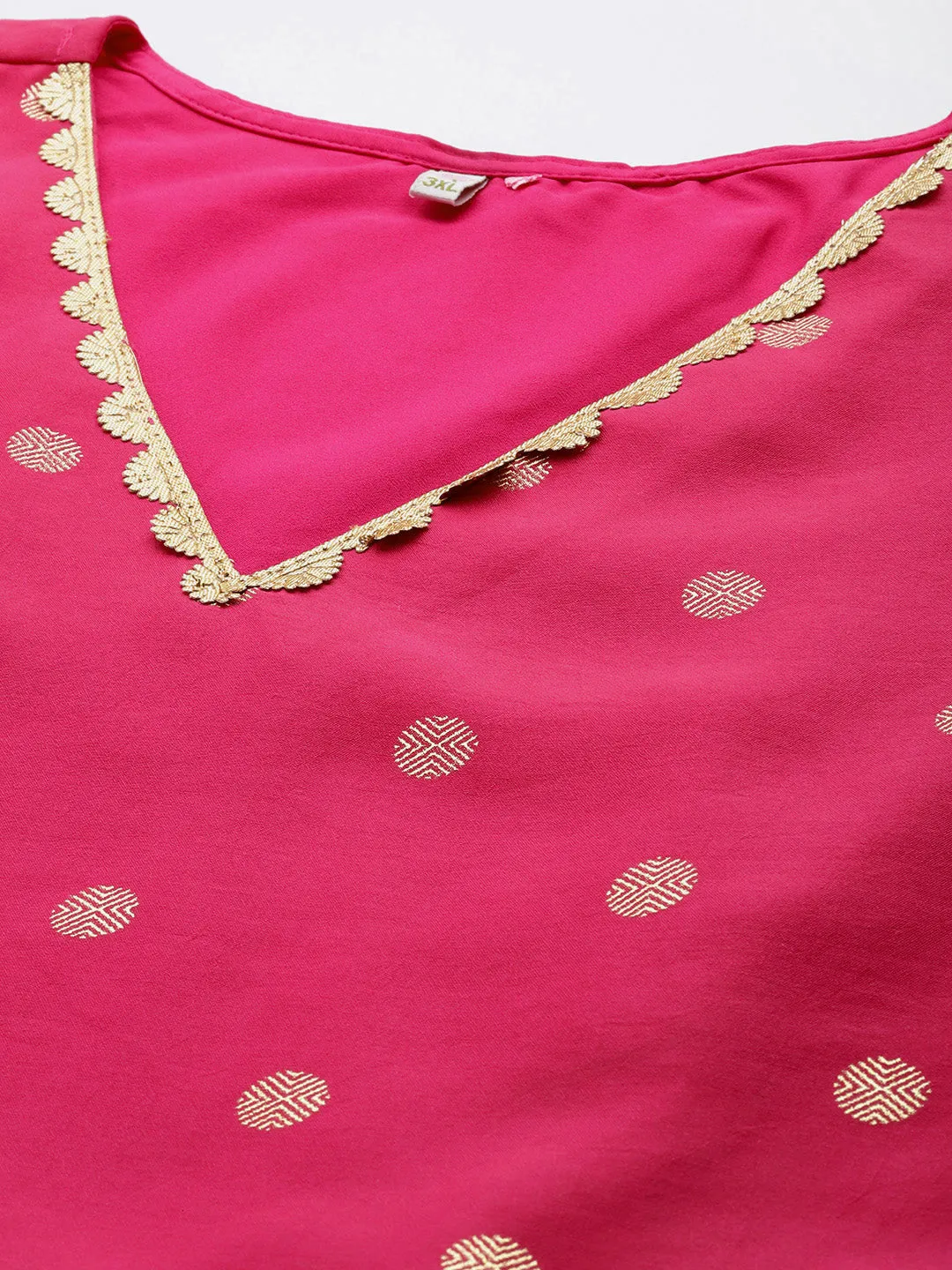 Pink & Gold Polka Dot Printed Plus Size Maxi Ethnic Dress