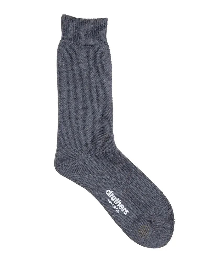 Pique Knit Crew Sock- Natural Charcoal