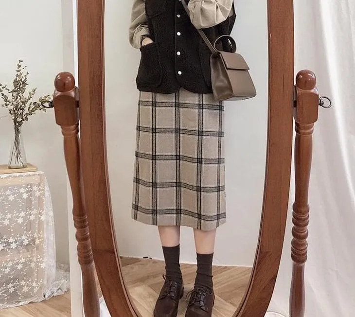 Plaid Pencil Winter Skirt