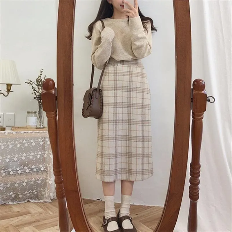 Plaid Pencil Winter Skirt