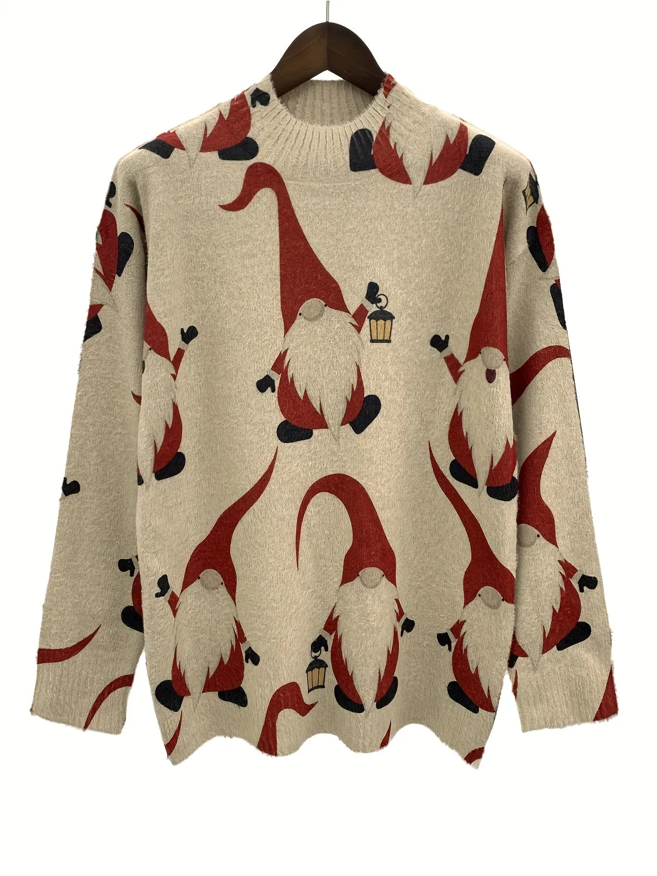 Plus Size Women's Festive Christmas Pattern Sweater - Soft, Casual, Long Sleeve, High Neck, Warm, and Cozy Top for Fall and Winter - Perfect for Holiday Parties and Daily Wear