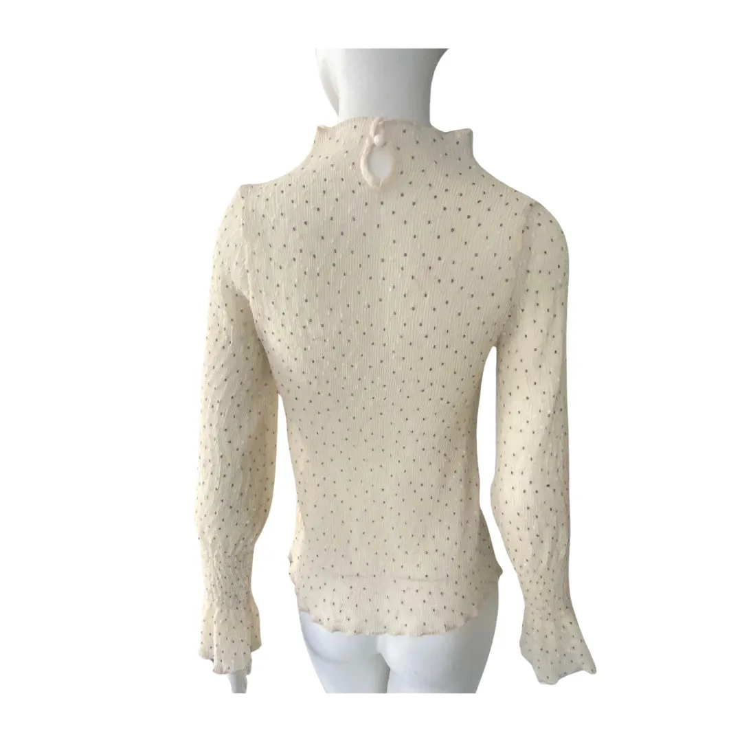 Polka Dot Sheer Crepe Top Beige SIZE  M