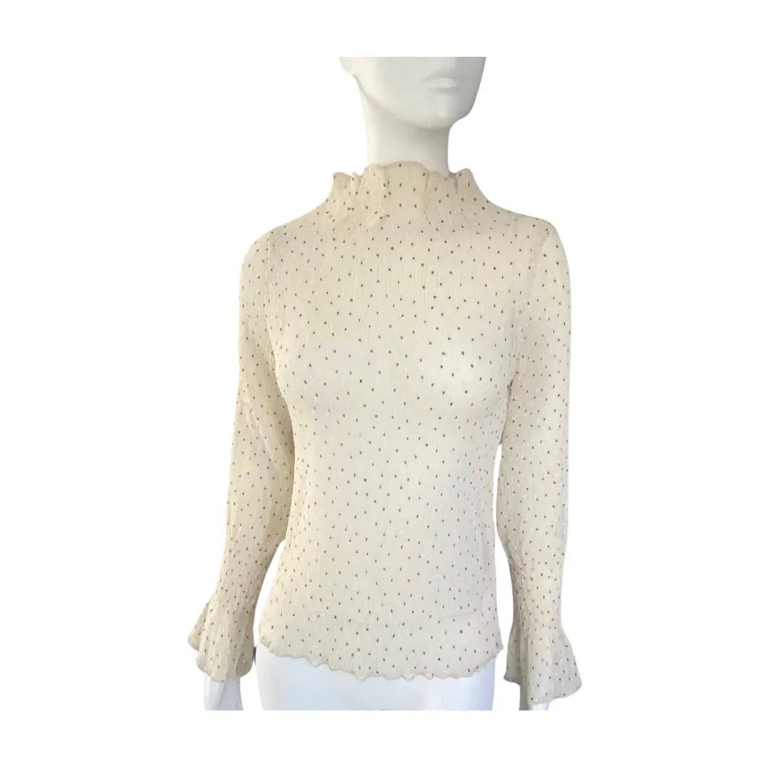 Polka Dot Sheer Crepe Top Beige SIZE  M