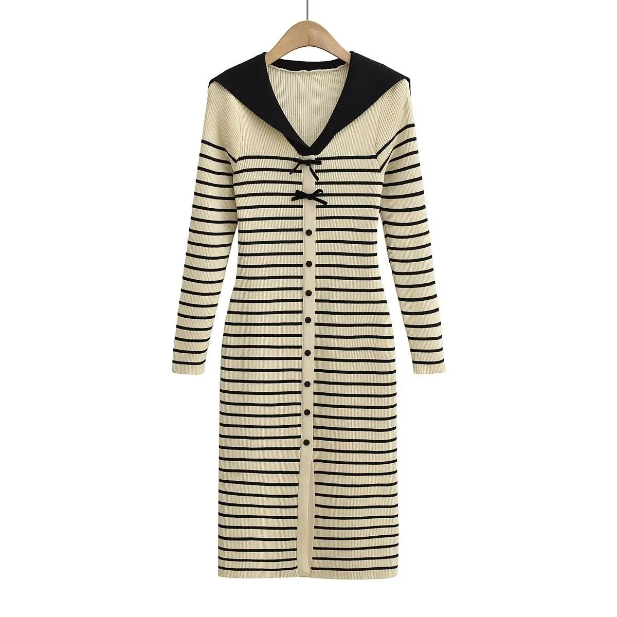 Pre Order:  Sailor Collar Striped Bodycon Dress