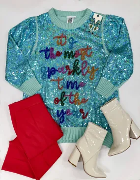 Queen Of Sparkles | Most Sparkly Time Of The Year Sequin Dress in Aqua